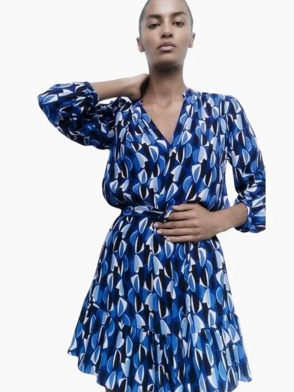 Zara Blue Geometric Print Mini Wrap Dress